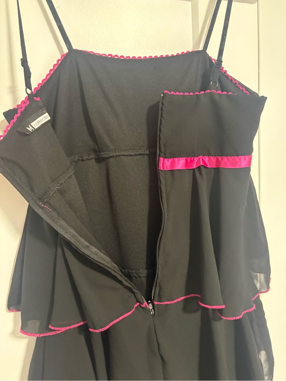 Y2K M Collection Prom‎ Black Hot Pink Scalloped Edge Tiered Mini Dress Size XS - Picture 7 of 11